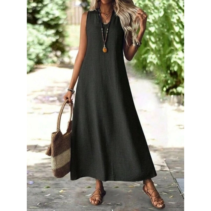 Kadın Askılı V Yakalı Uzun Elbise