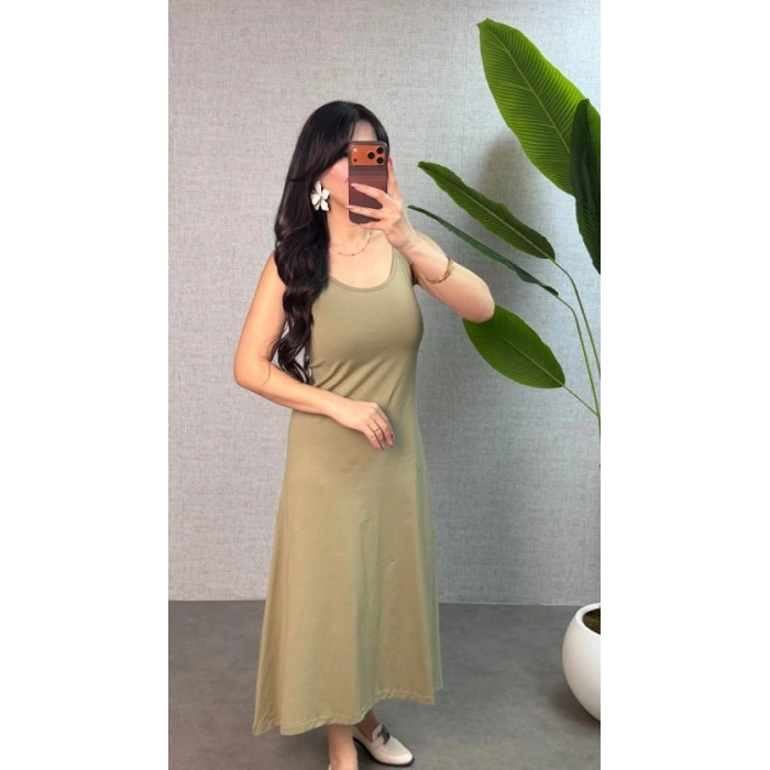 Kadın Askılı Yuvarlak Yaka Süprem Kumaş Elbise