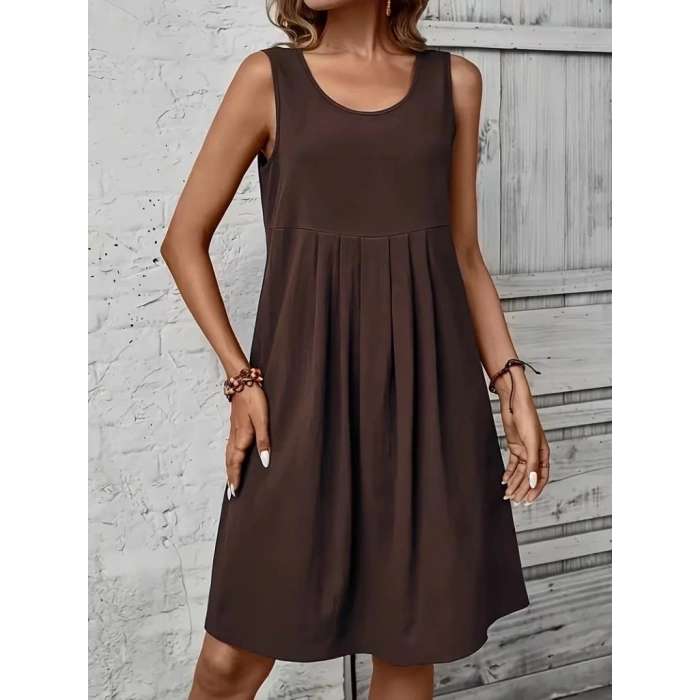 Kadın Askılı Yuvarlak Yakalı önden Pileli Kısa Aerobin Elbise