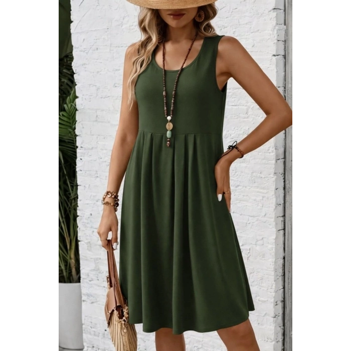 Kadın Askılı Yuvarlak Yakalı önden Pileli Kısa Aerobin Elbise