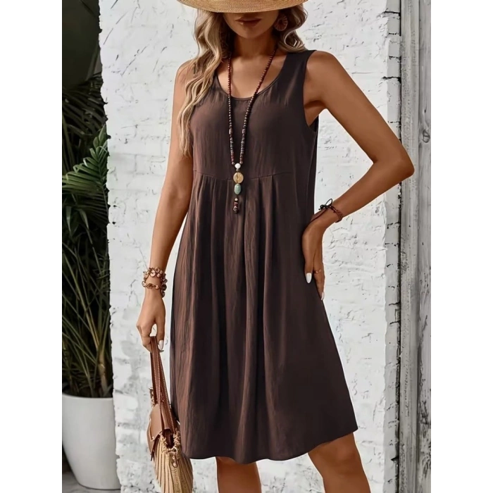 Kadın Askılı Yuvarlak Yakalı önden Pileli Kısa Aerobin Elbise