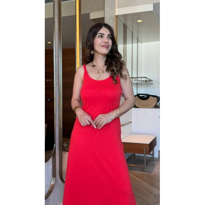 Kadın Askılı Yuvarlak Yakalı Viskon Elbise