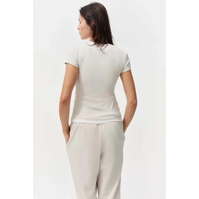 Kadın Bisiklet Yaka Regular Kalıp T-shirt Antrasit