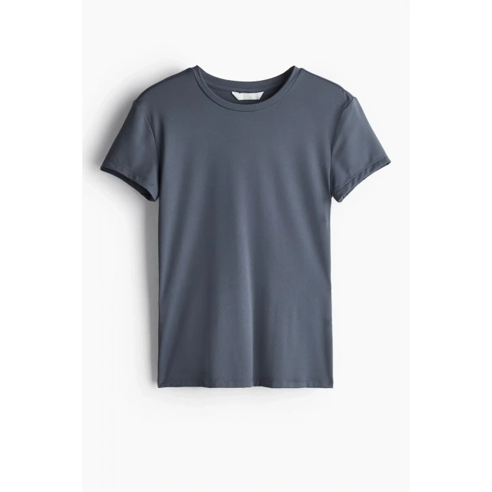 Kadın Bisiklet Yaka Regular Kalıp T-shirt Antrasit