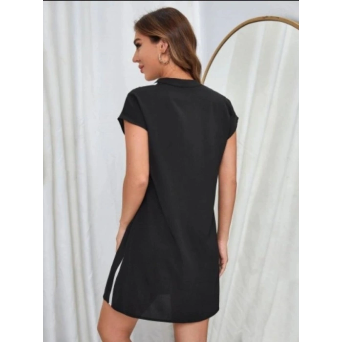 Kadın Dokuma Viskon Kumaş V Yaka Zebra Desenli Elbise