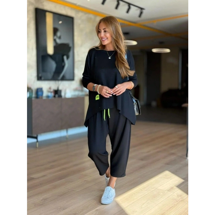 Kadın Iki Iplik Viskon Pamuk Kumaş Arma Detaylı Ikili Takım