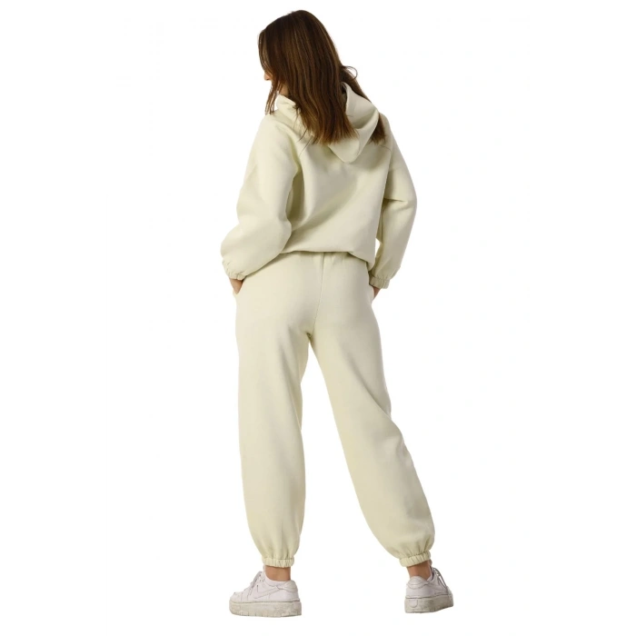 Kadın Kapüşonlu İçi Polarlı Beli Ve Paçası Lastikli Eşofman Takımı Yavru Ağzı