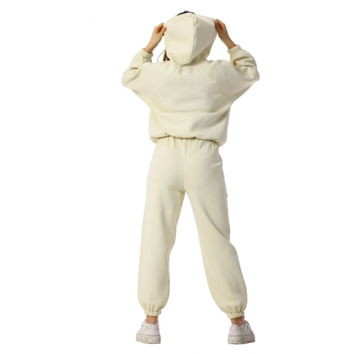 Kadın Kapüşonlu İçi Polarlı Beli Ve Paçası Lastikli Eşofman Takımı Yavru Ağzı