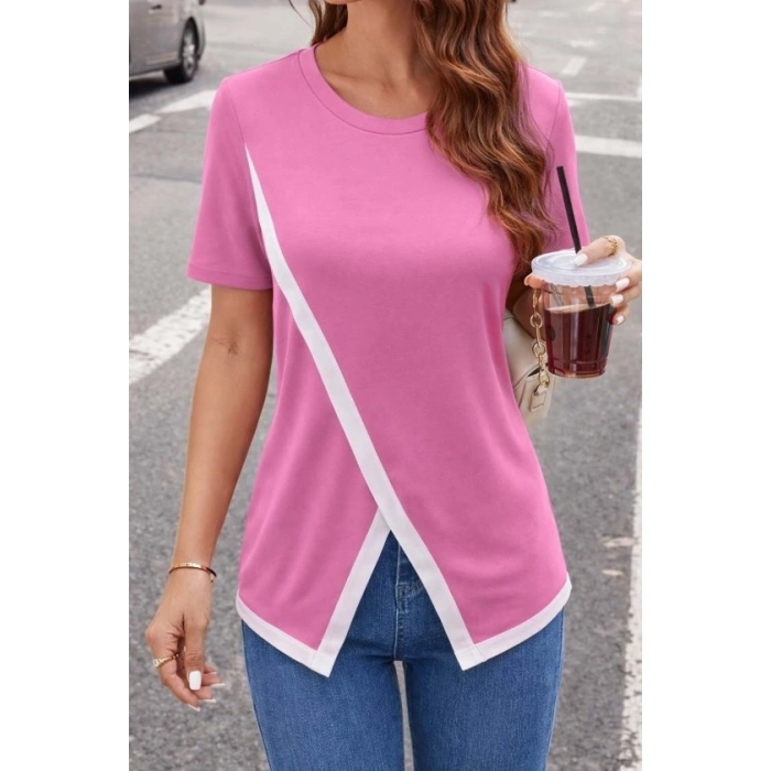 Kadın Kısa Kollu Bisiklet Yaka Viskon Bluz