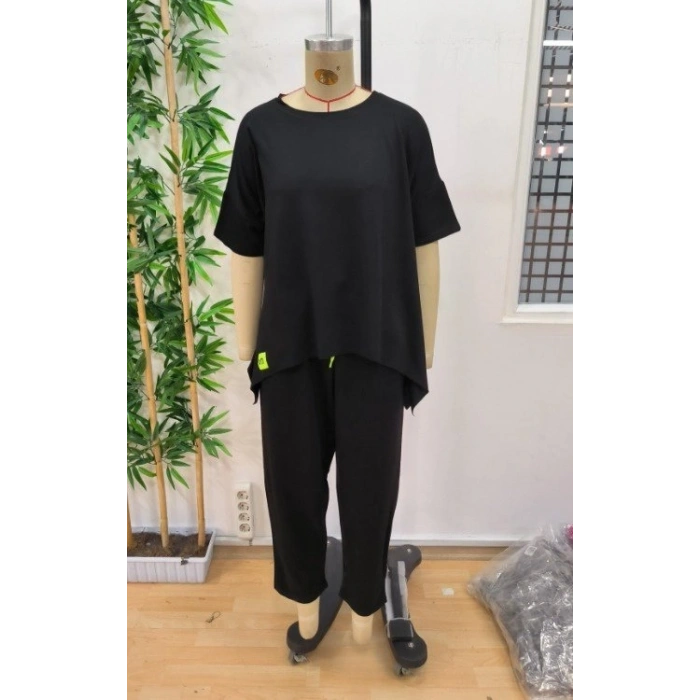 Kadın Kısa Kollu Bisiklet Yaka Viskon Iki Iplik Bluz Ve Pantolon Ikili Takım