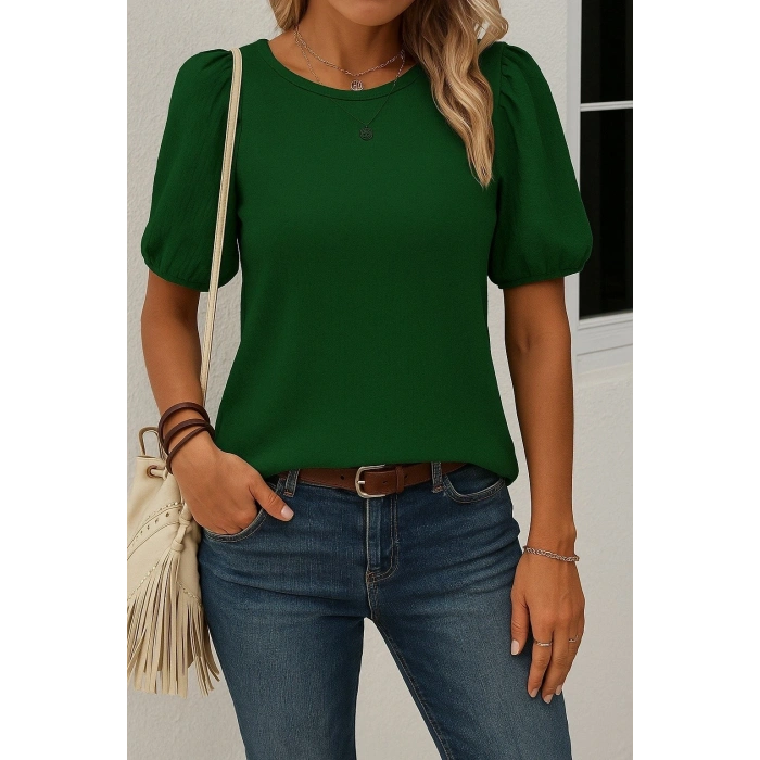 Kadın Kısa Kollu Pileli Balın Kol Bürümcük Bluz