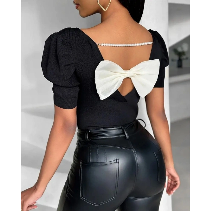 Kadın Kısa Kollu Sırt Inci Ve Kurdela Detay Karpuz Kol Yerli Krep Bluz. 109 Adet Standart Beden Gerisi 3 Beden