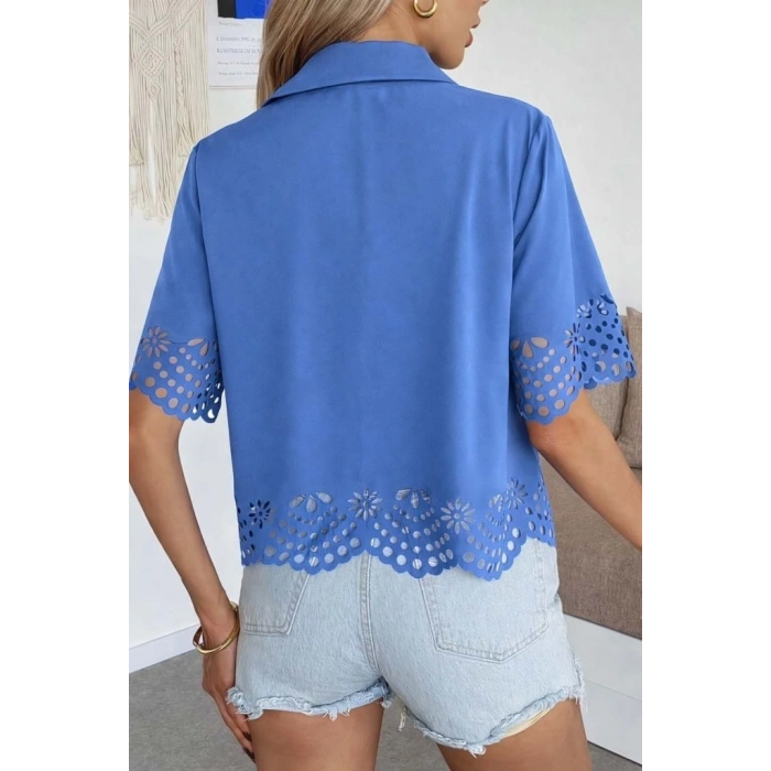 Kadın Kısa Kollu Yakalı önden Düğmeli Dubai Gömlek Bluz