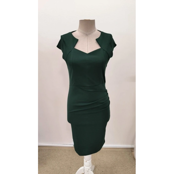 Kadın Kısa Kollu Yakası Asimetrik Kısa Ithal Krep Elbise