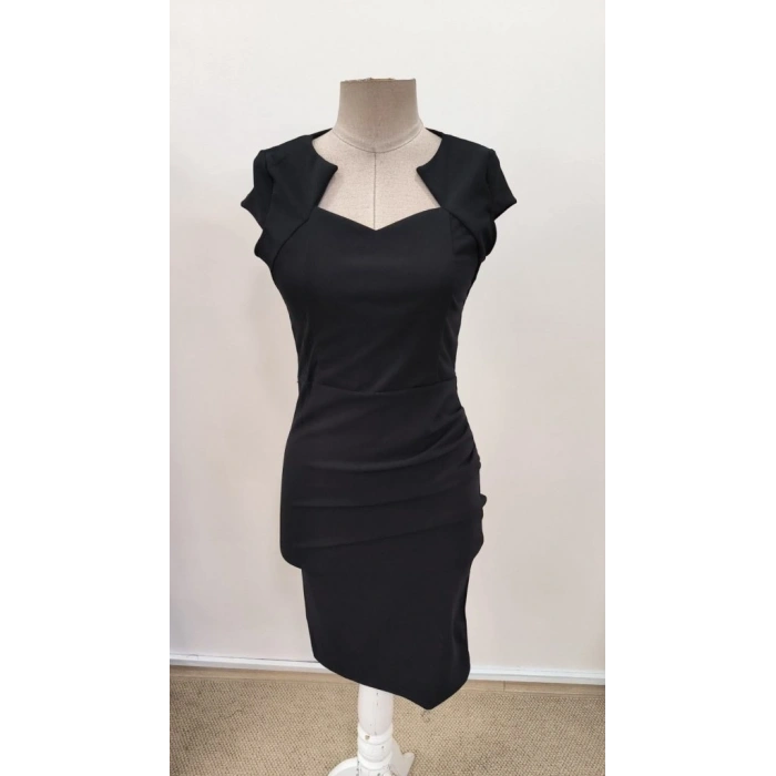 Kadın Kısa Kollu Yakası Asimetrik Kısa Ithal Krep Elbise