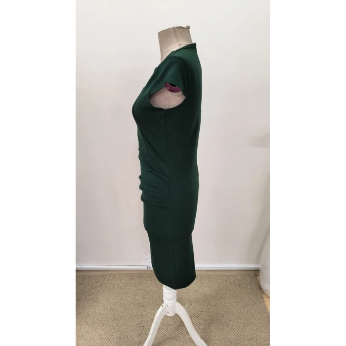 Kadın Kısa Kollu Yakası Asimetrik Kısa Ithal Krep Elbise