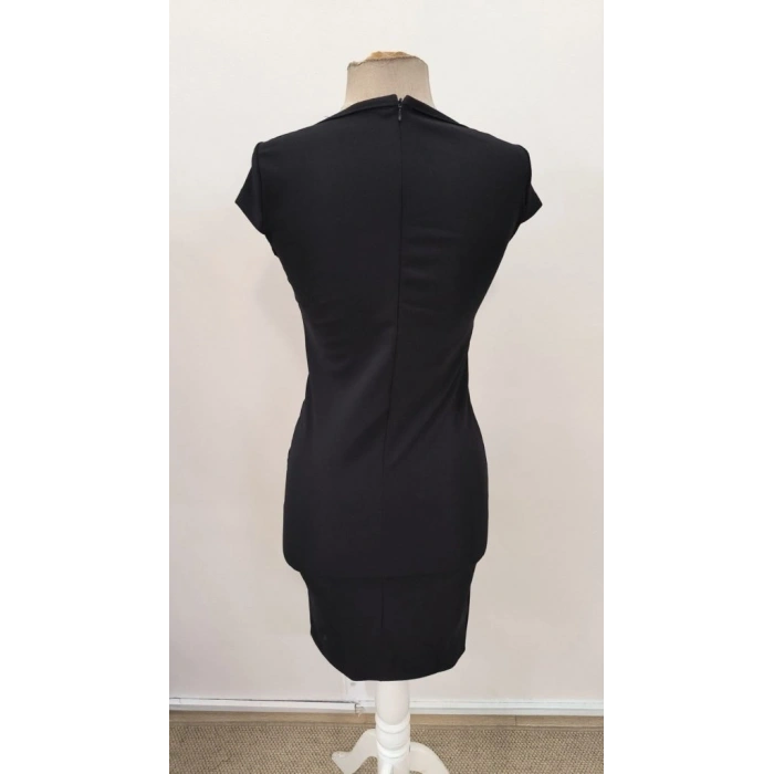 Kadın Kısa Kollu Yakası Asimetrik Kısa Ithal Krep Elbise