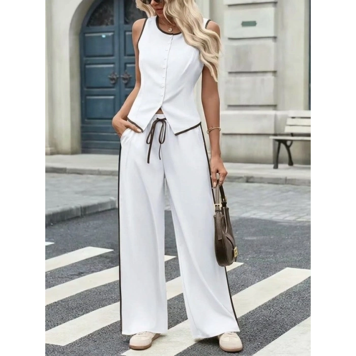 Kadın Kolsuz önü Düğmeli Yelek Ve Pantolon Ikili Takım