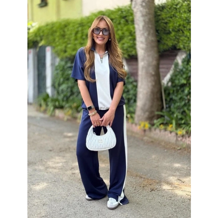 Kadın Modal Kumaş Yakası Fermuarlı şerit Detaylı Takım