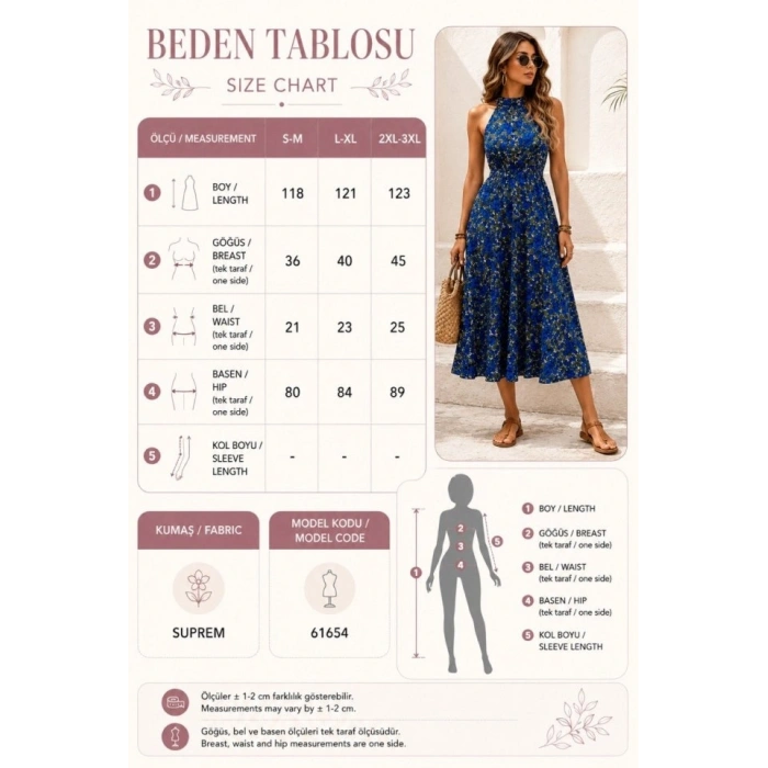 Kadın Omuz Dekolteli Halter Yaka Desenli Maxi Süprem Elbise