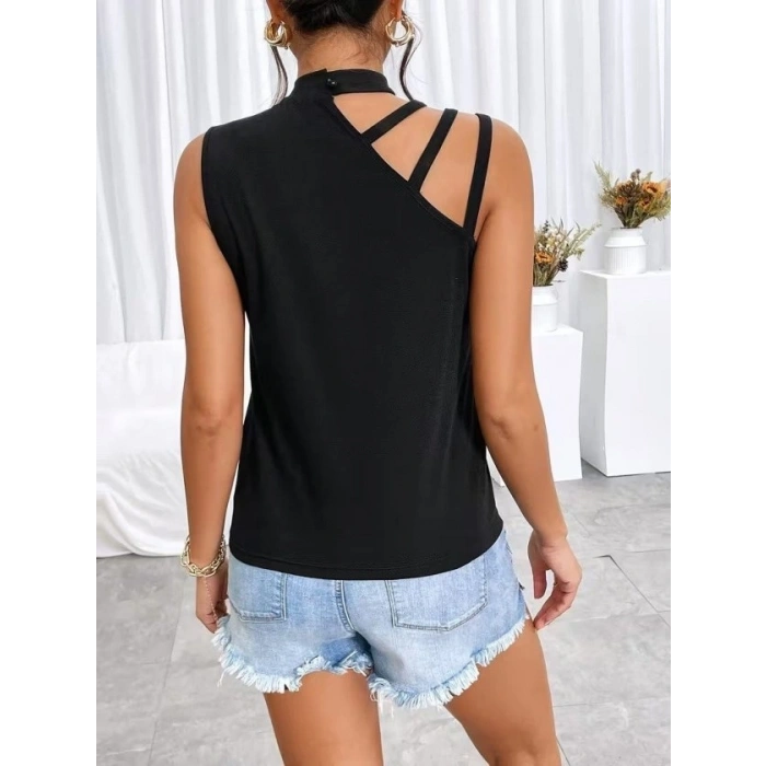 Kadın Omuzdan şerit Detaylı Yarı Balıkçı Yaka Viskon Bluz