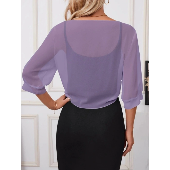 Kadın Truvakar Kollu önden Bağlamalı Kısa şifon Bolero Ceket