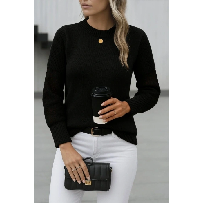 Kadın Uzun Kollu Bisiklet Yaka Triko Bluz