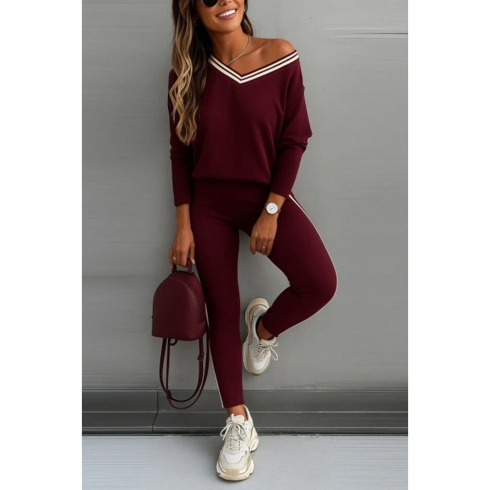 Kadın Uzun Kollu Tek Omuzu Açık Detaylı Viskon Iki Iplik Bluz Ve Pantolon Ikili Takım