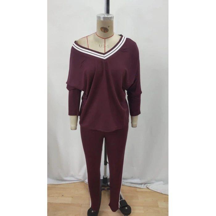 Kadın Uzun Kollu Tek Omuzu Açık Detaylı Viskon Iki Iplik Bluz Ve Pantolon Ikili Takım