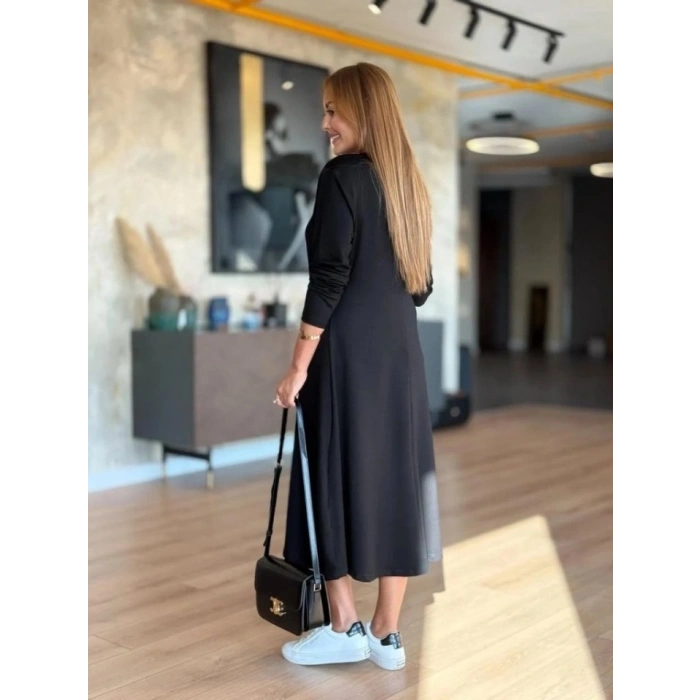 Kadın Uzun Kollu V Yakalı Midi çağla Yeşili Modal Elbise