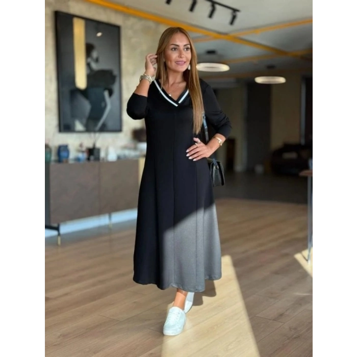 Kadın Uzun Kollu V Yakalı Midi çağla Yeşili Modal Elbise