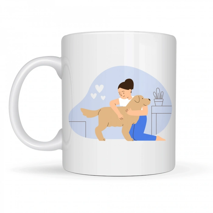 Kadın ve Köpek Figürlü Sevgi Temalı Porselen Kupa MODEL 79 – Hayvanseverlere Özel Anlamlı Tasarım Kahve Kupası
