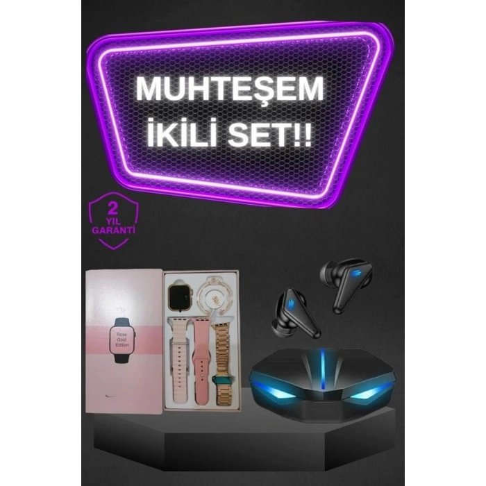 Kadınlar İçin Dokunmatik Ekran Akıllı Saat ve  Kablosuz Bluetooth Kulaklık ANC Özelliği