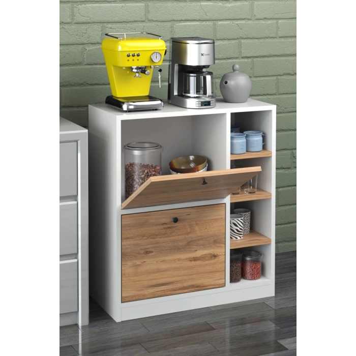 Kahve Köşesi Mutfak Rafı Çok Amaçlı Dolap Mutfak Stand Mutfak Bango Beyaz Ceviz