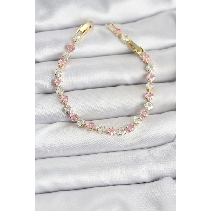 Kare Zirkon Taşlı Gold Renk Kadın Bileklik