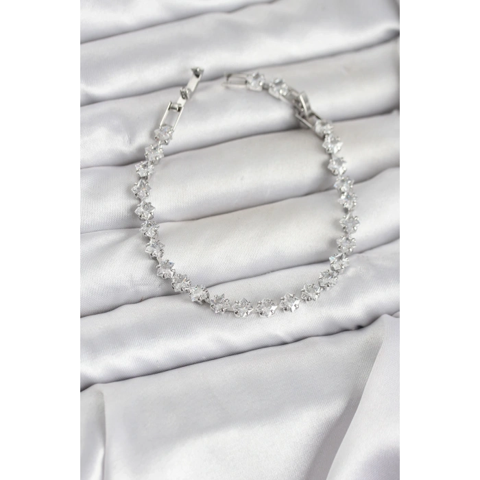 Kare Zirkon Taşlı Gümüş Renk Pirinç Su Yolu Kadın Bileklik