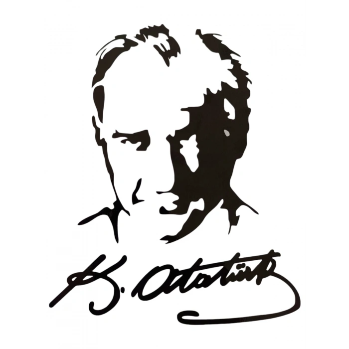 K.Atatürk Silüetli İmzalı Oto Sticker Siyah 19x15cm