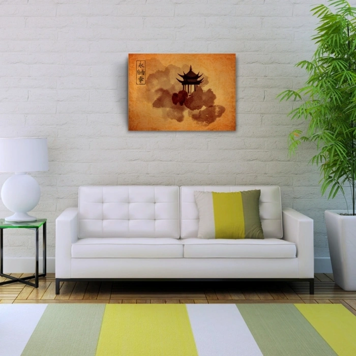 Kavuniçi Tonlarda Geleneksel Japon Mimarisi Kanvas Tablo 50 x 70