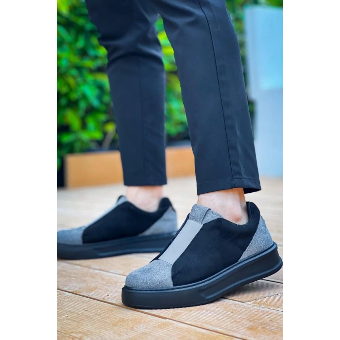 KB-007  Kuback Siyah Gri Siyah Yüksek Taban Tek Bant Bağcıksız Günlük Erkek