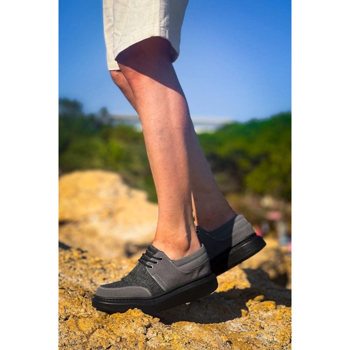 KB-042  Kuback Bağcıklı Gri Siyah Taban Günlük Erkek Ayakkabı