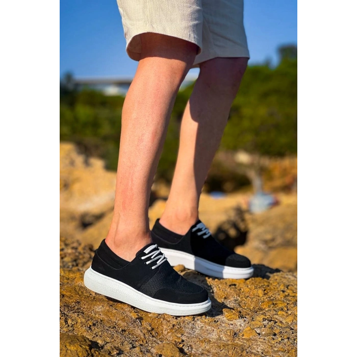 KB-042  Kuback Bağcıklı  Siyah Deri Tozu Beyaz Taban Günlük Erkek Ayakkabı