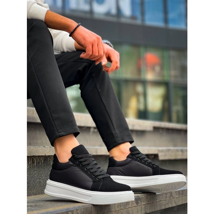 KB-046 Kuback Siyah Paraşüt Beyaz Yüksek Taban Günlük Spor Ayakkabı