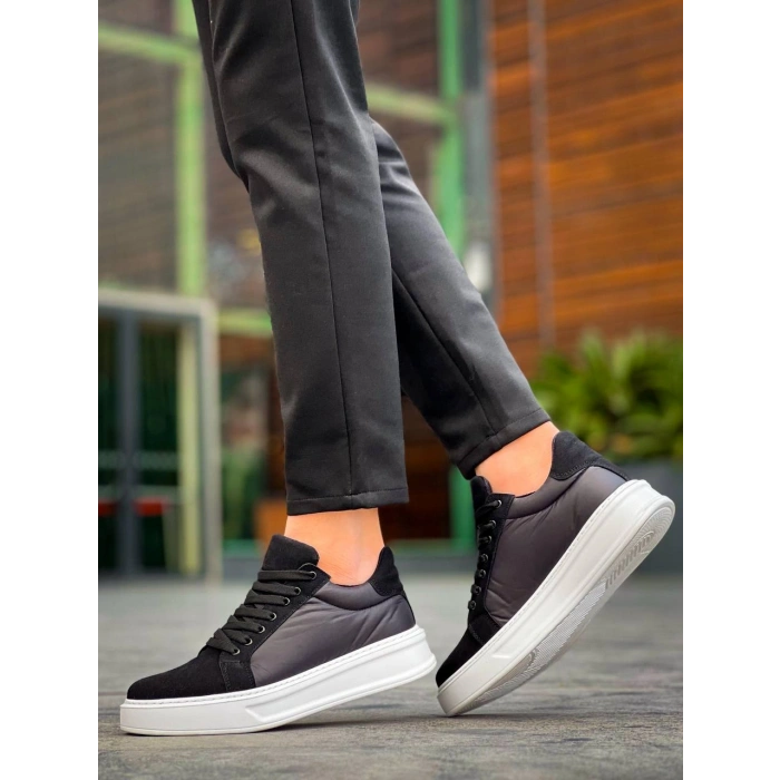 KB-046 Kuback Siyah Paraşüt Beyaz Yüksek Taban Günlük Spor Ayakkabı