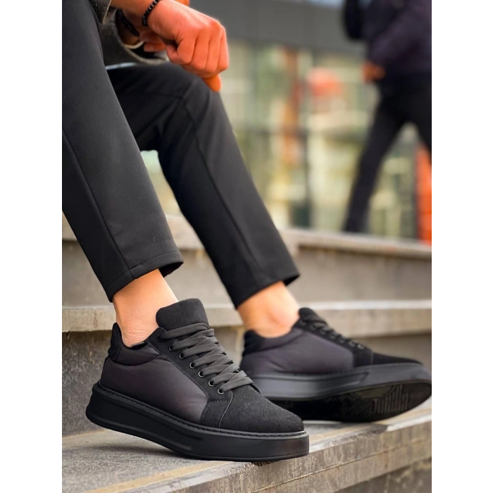 KB-046 Kuback Siyah Paraşüt Siyah Yüksek Taban Günlük Spor Ayakkabı