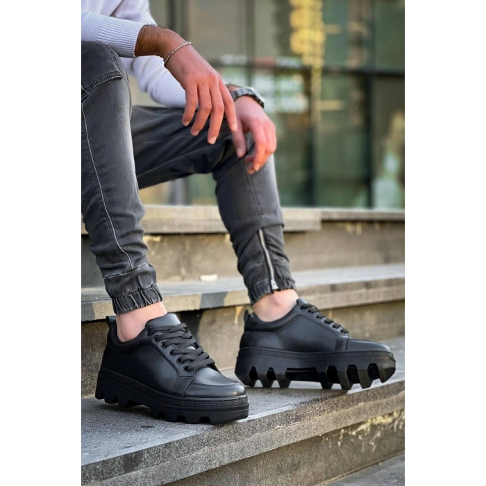 KB-056 Kuback Siyah Cilt Siyah Yüksek Taban Günlük Spor Ayakkabı