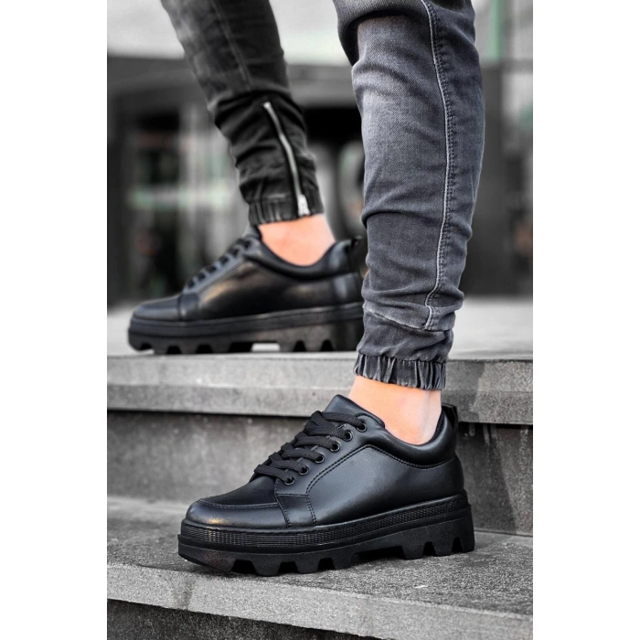 KB-056 Kuback Siyah Cilt Siyah Yüksek Taban Günlük Spor Ayakkabı