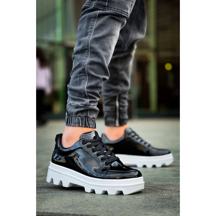 KB-056 Kuback Siyah Rugan Beyaz Yüksek Taban Günlük Spor Ayakkabı