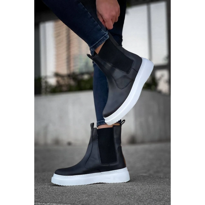 KB-0992  Kuback Siyah Cilt  Yüksek Taban  Lastikli Erkek Bot