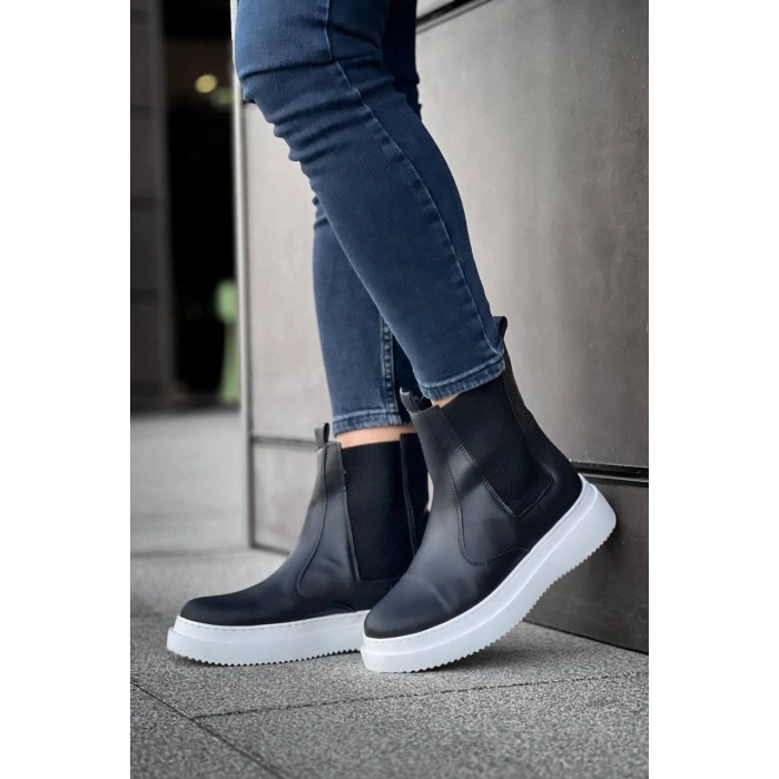 KB-0992  Kuback Siyah Cilt  Yüksek Taban  Lastikli Erkek Bot