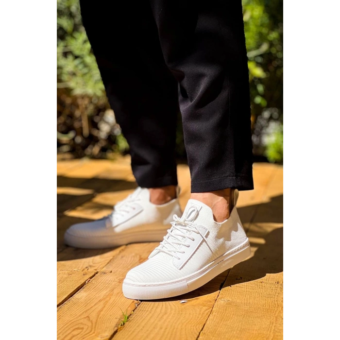 KB-110  Kuback Beyaz Triko Yüksek Taban Bağcıklı Günlük Erkek Ayakkabı